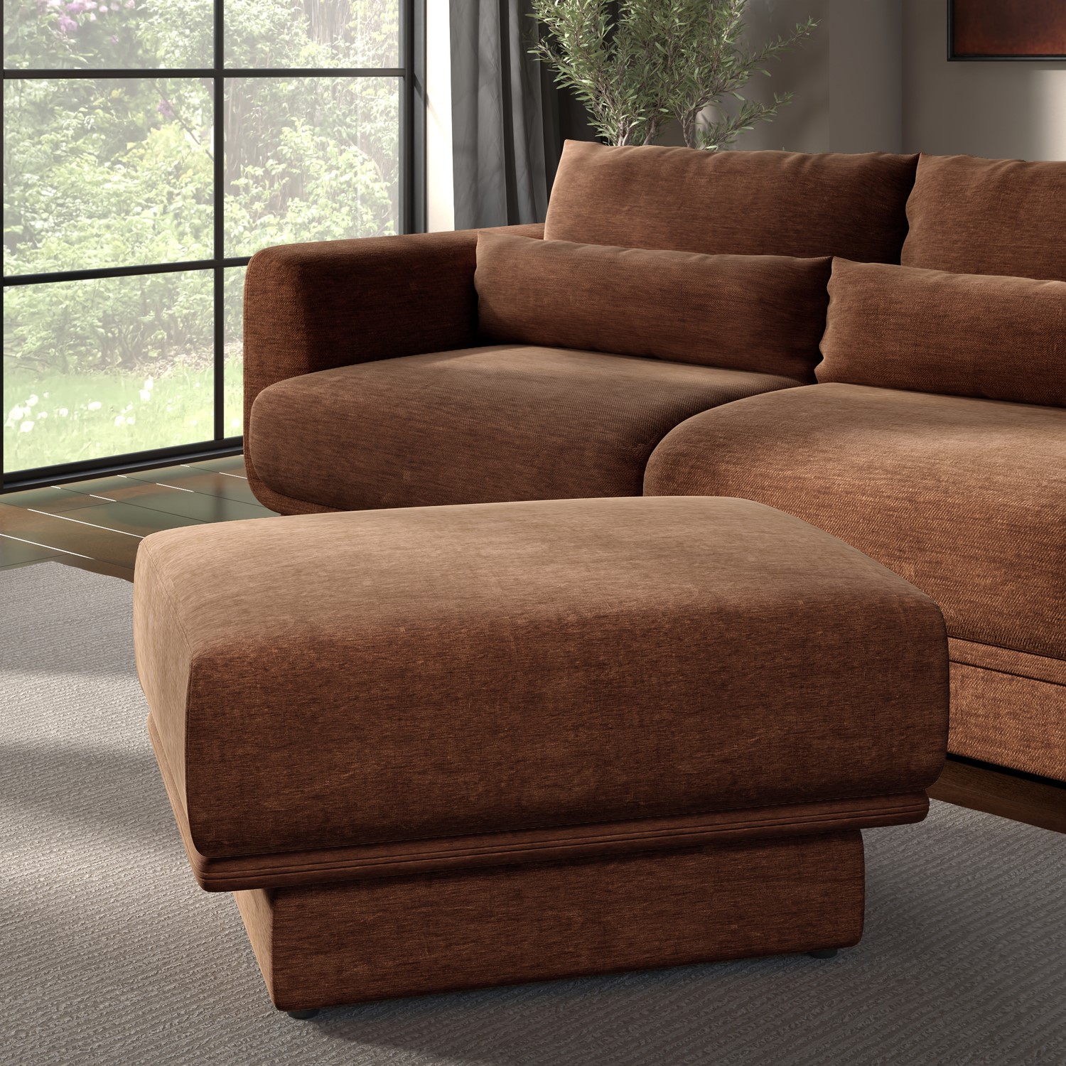 Ramses Brown Chenille Footstool