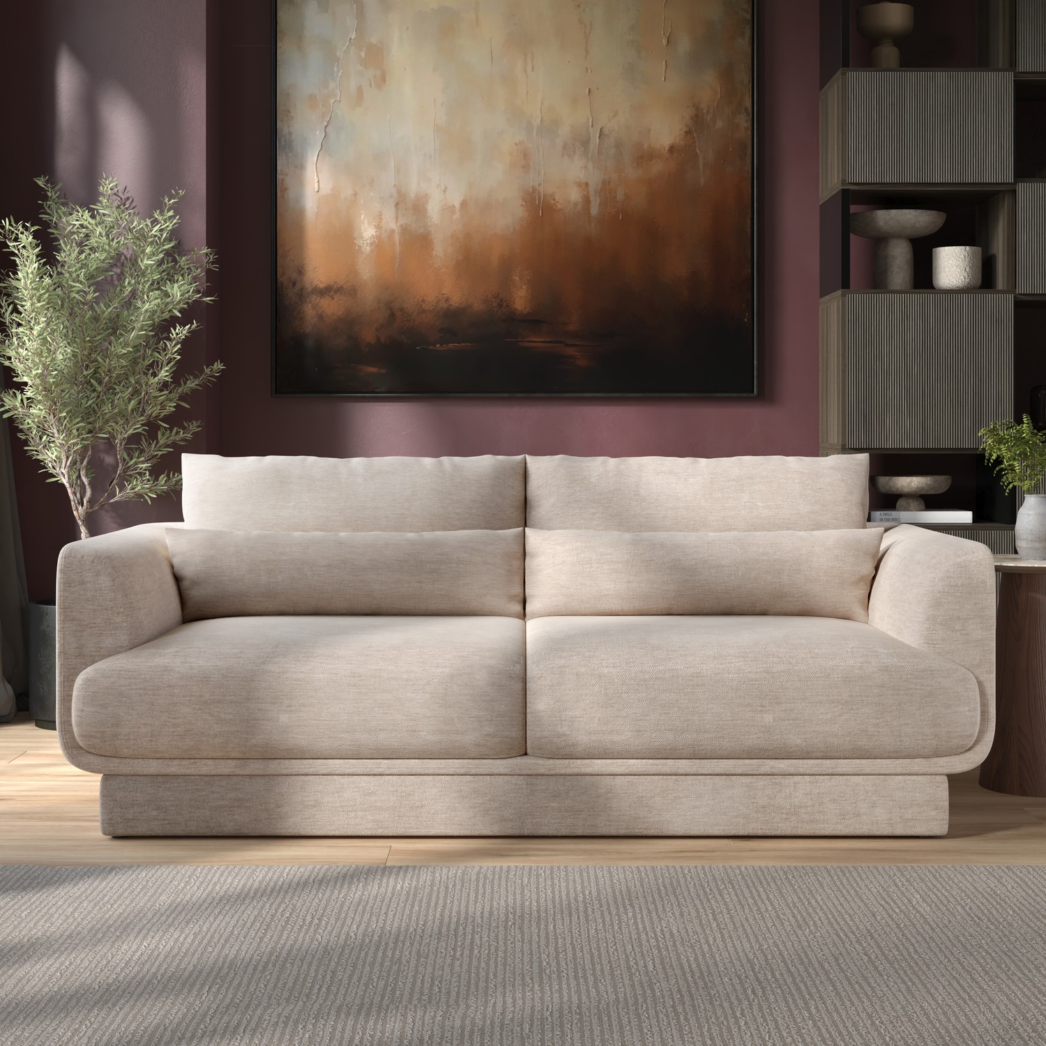 Ramses Beige Chenille 3 Seater Sofa