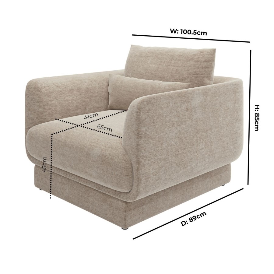 Beige Chenille Armchair with Cushion - Ramses 