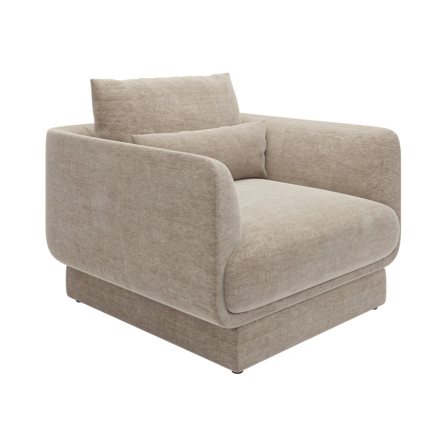 Beige Chenille Armchair with Cushion - Ramses 