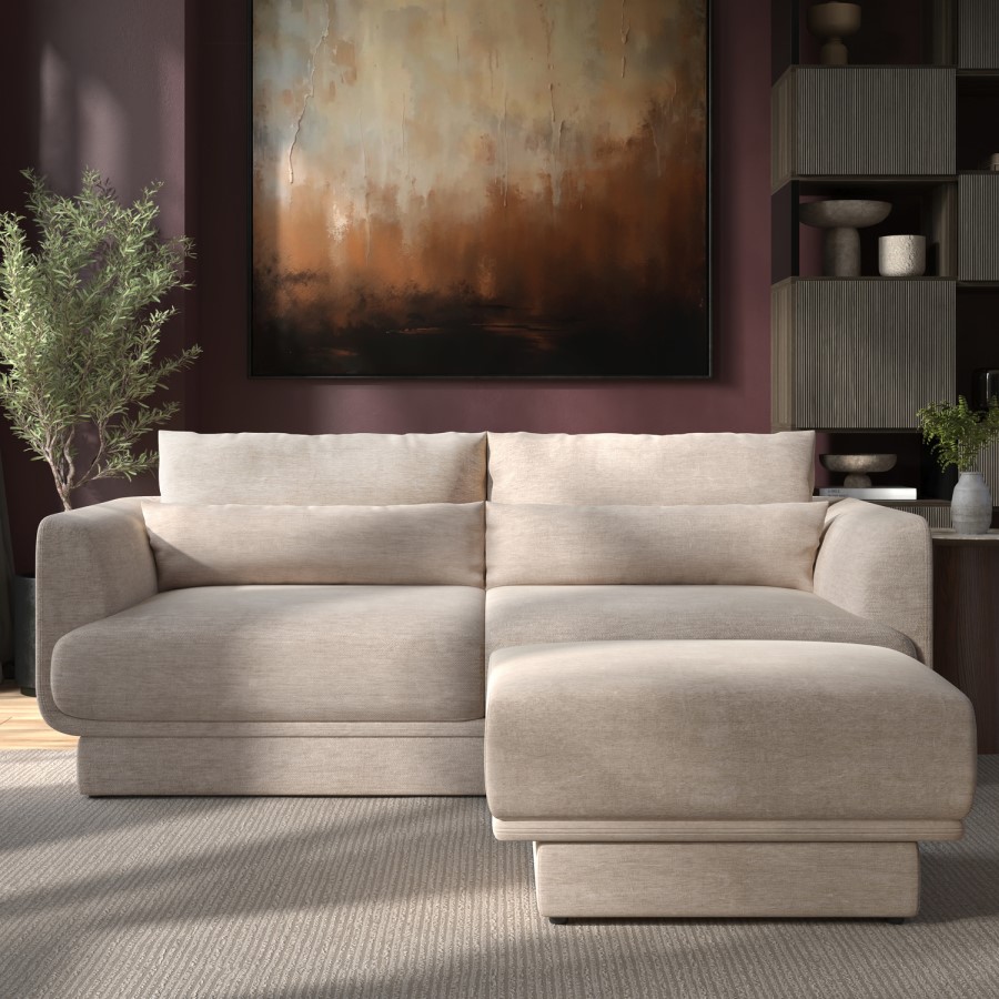 Beige Chenille Footstool - Ramses 