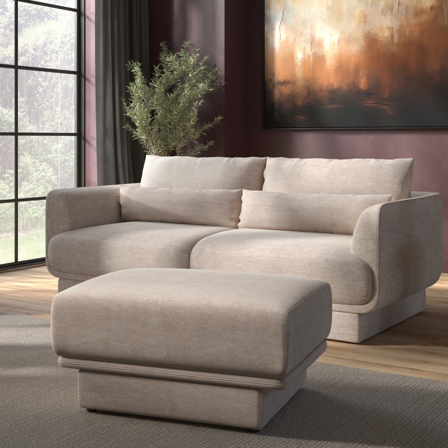 Beige Chenille Footstool - Ramses 