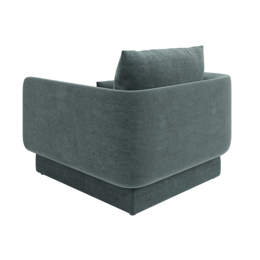 Blue Chenille Armchair with Cushion - Ramses 