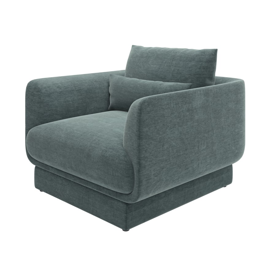 Blue Chenille Armchair with Cushion - Ramses 