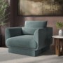 Blue Chenille Armchair with Cushion - Ramses 