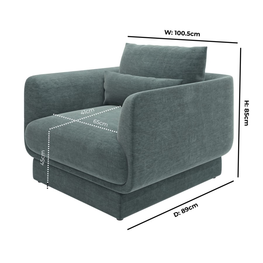 Blue Chenille Armchair with Cushion - Ramses 