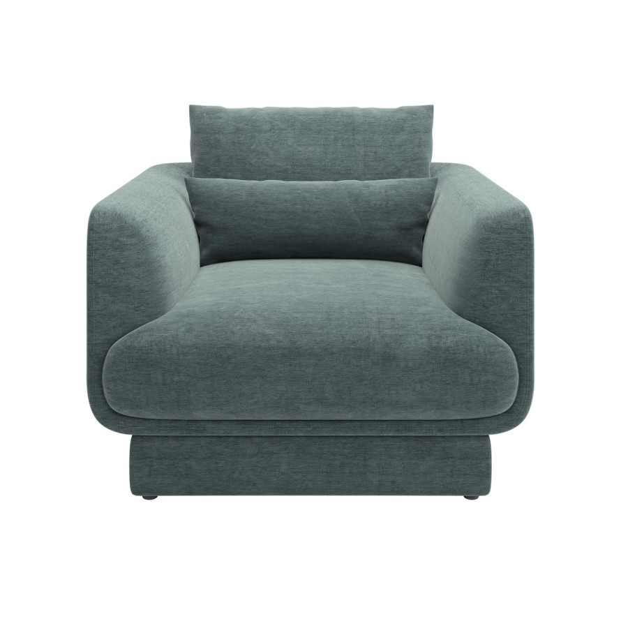 Blue Chenille Armchair with Cushion - Ramses 