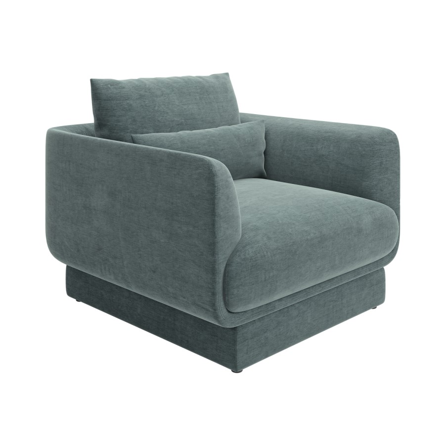 Blue Chenille Armchair with Cushion - Ramses 