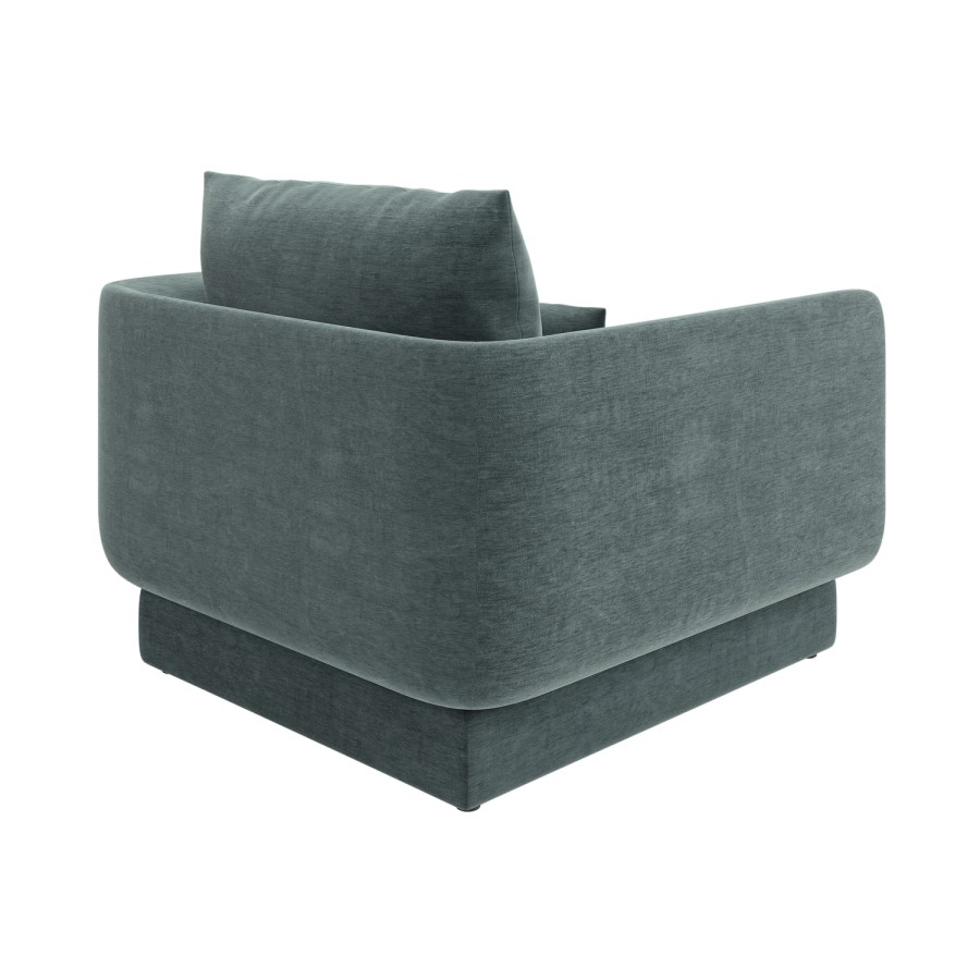 Blue Chenille Armchair with Cushion - Ramses 