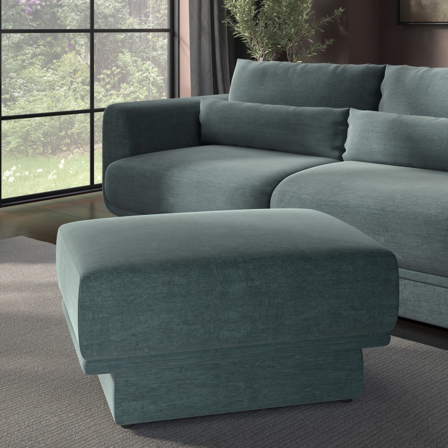 Blue Chenille Footstool - Ramses