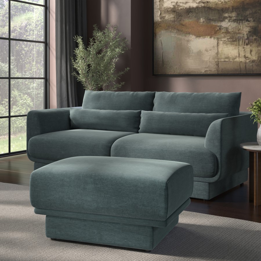 Blue Chenille Footstool - Ramses