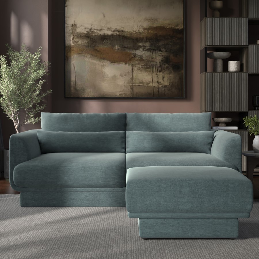 Blue Chenille Footstool - Ramses