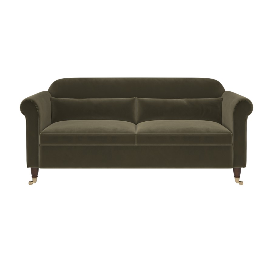 Khaki Green Velvet 3-Seater Sofa - Ramona