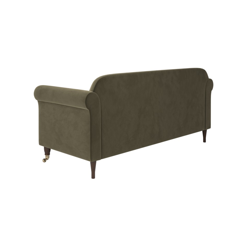 Khaki Green Velvet 3-Seater Sofa - Ramona