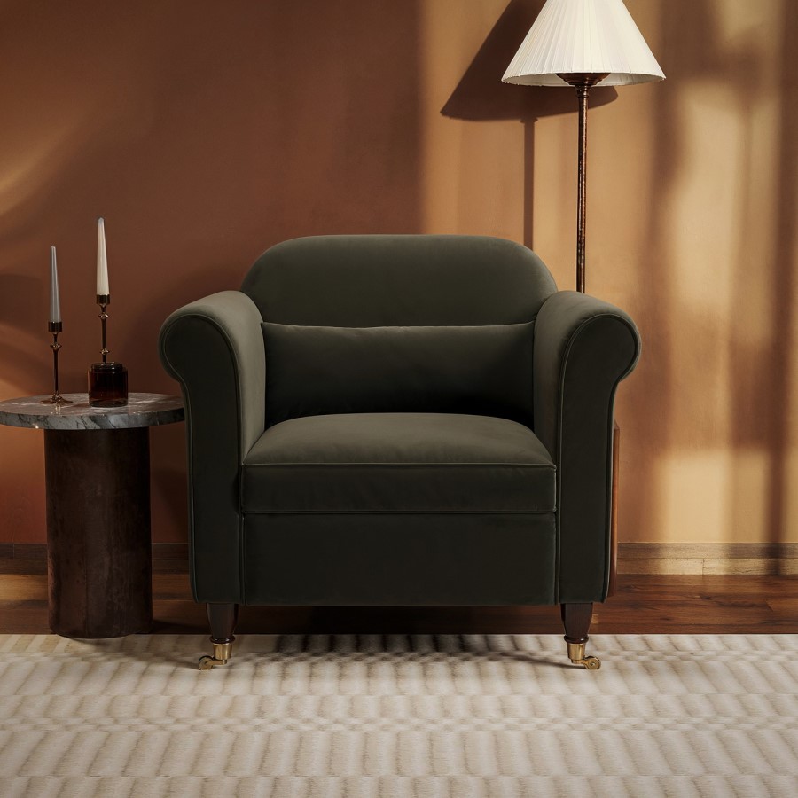 Khaki Green Velvet Armchair - Ramona