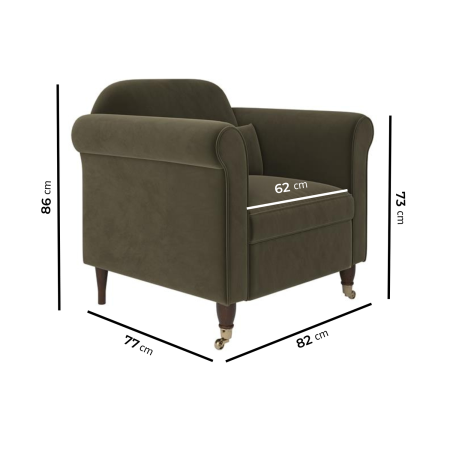 Khaki Green Velvet Armchair - Ramona
