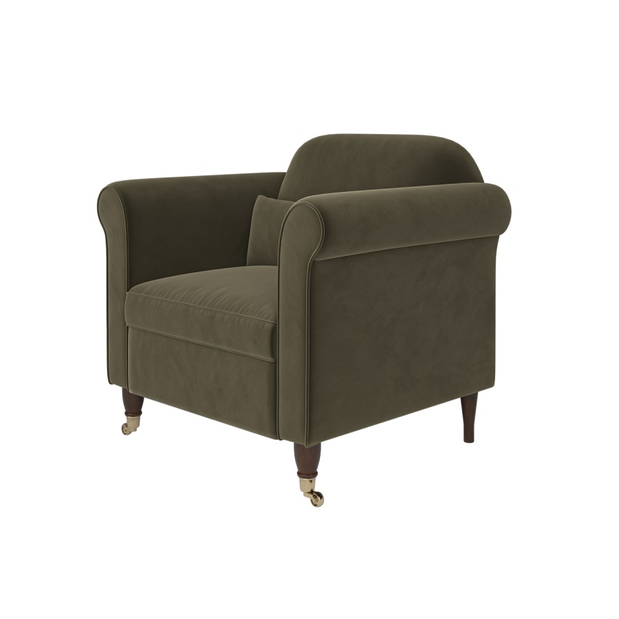Khaki Green Velvet Armchair - Ramona