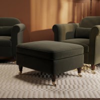 Ramona Footstool In Khaki Velvet 