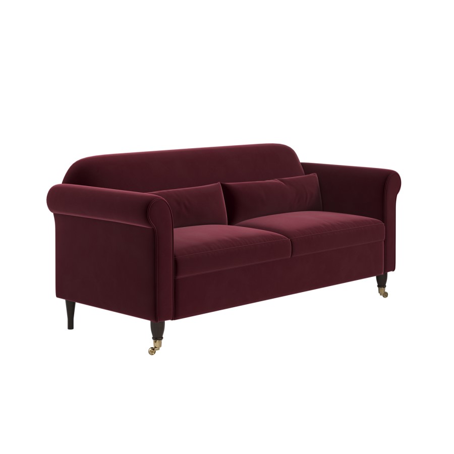 Burgundy Velvet 3-Seater Sofa - Ramona