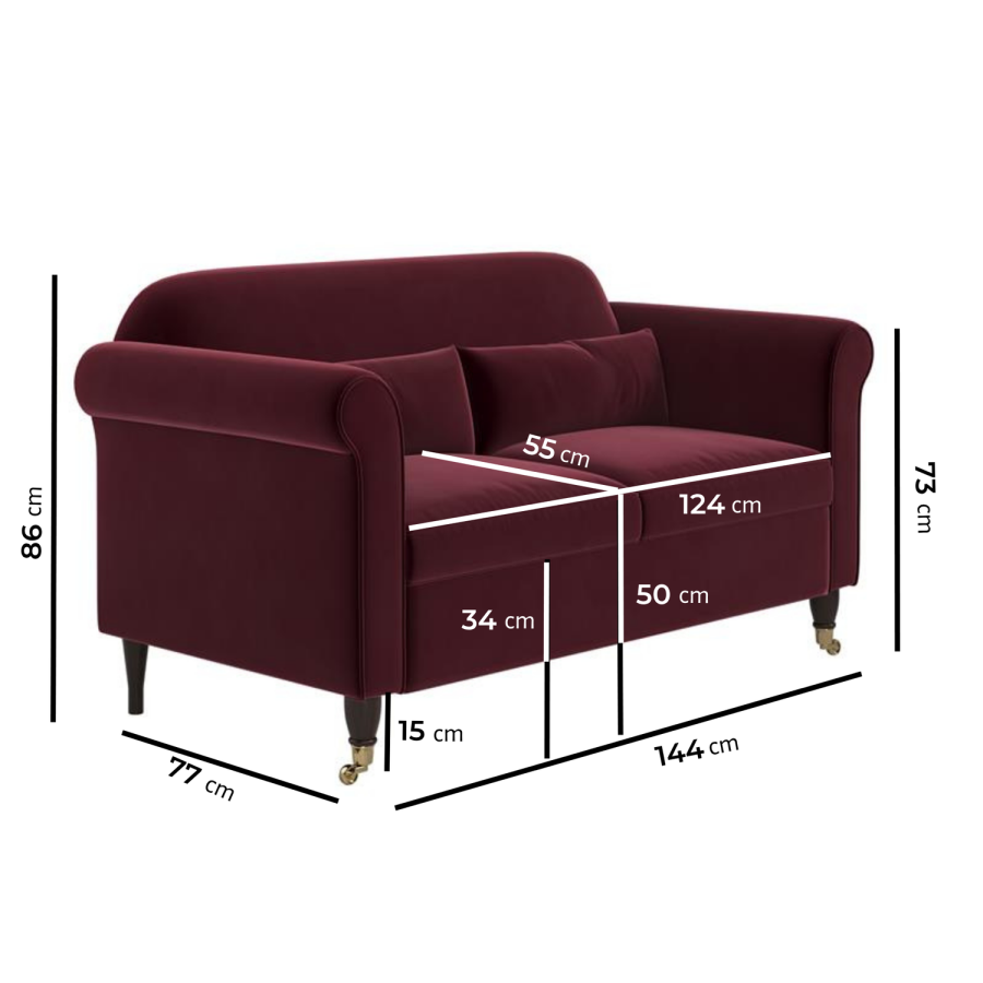 Burgundy Velvet 2-Seater Sofa - Ramona