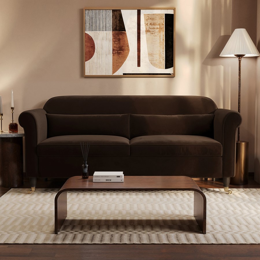 Chocolate Brown Velvet 3-Seater Sofa - Ramona