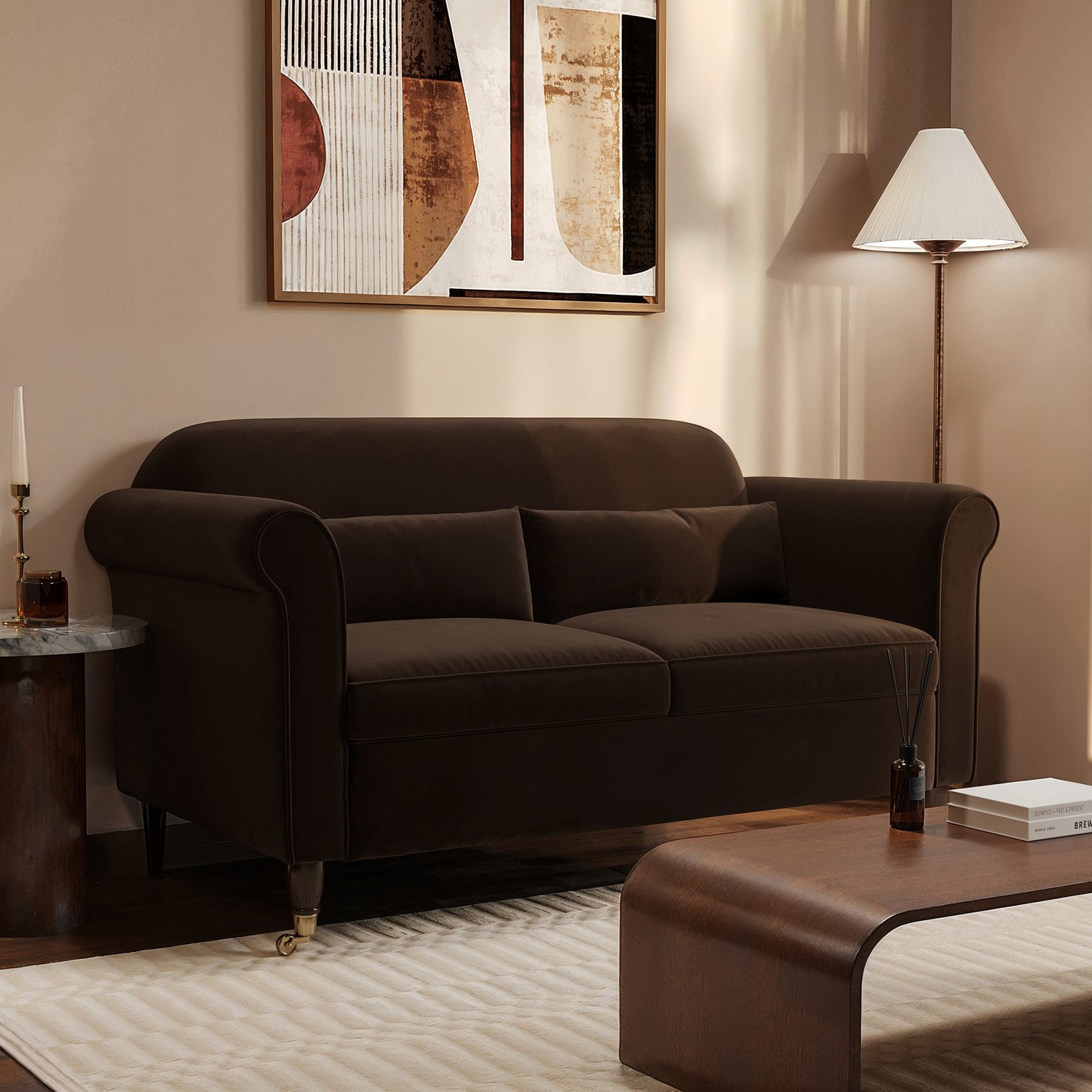 Chocolate Brown Velvet 2 Seater Sofa