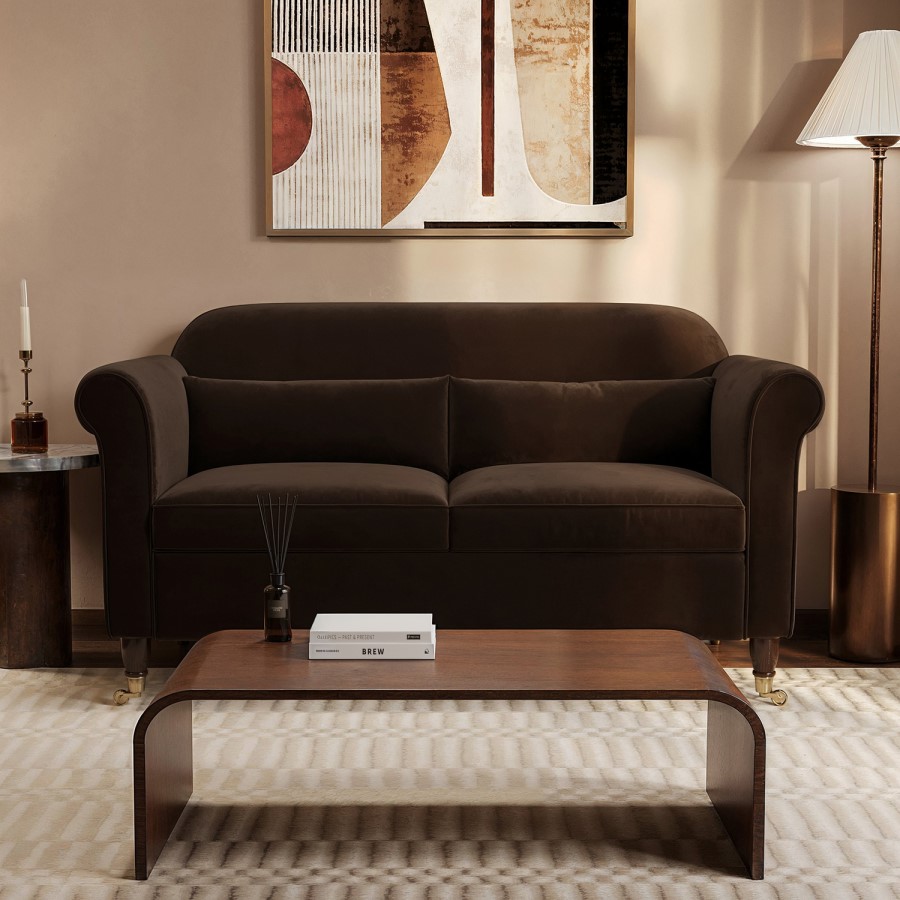 Chocolate Brown Velvet 2-Seater Sofa - Ramona