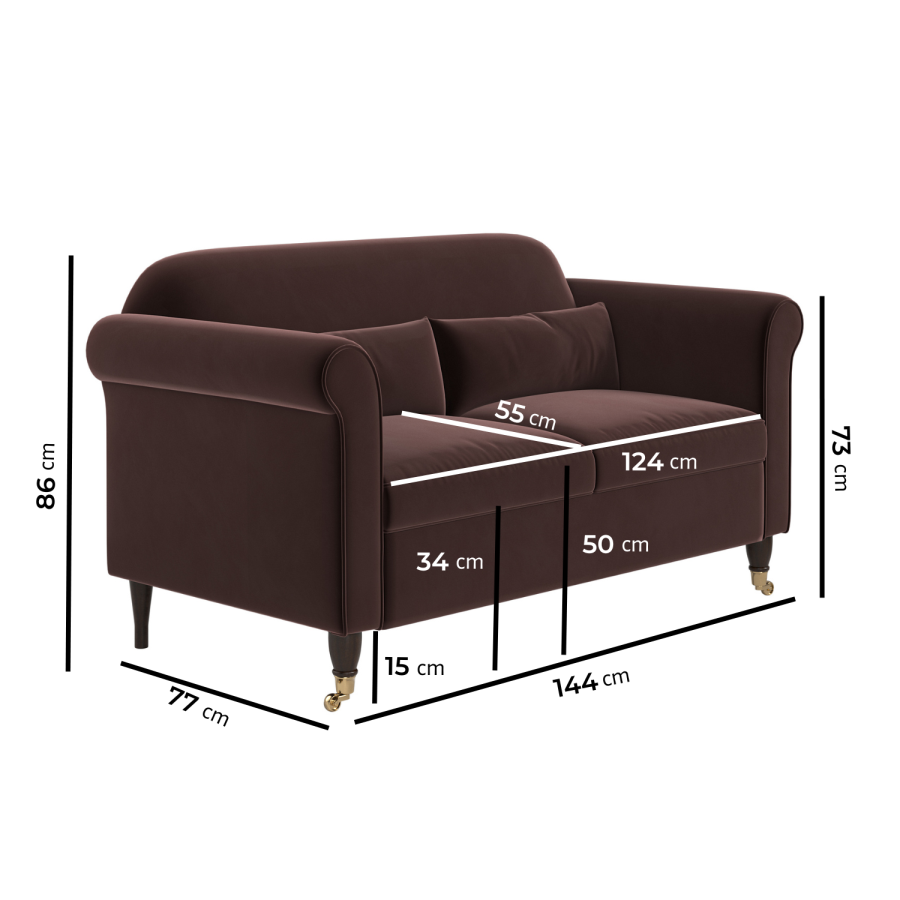Chocolate Brown Velvet 2-Seater Sofa - Ramona