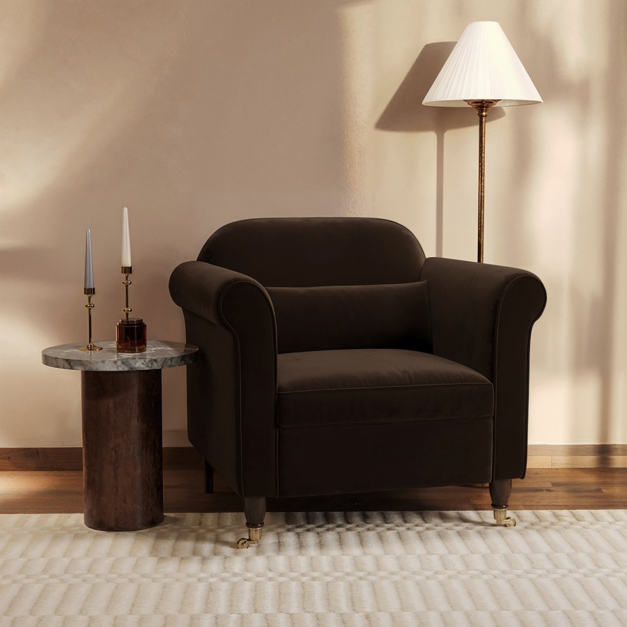 Chocolate Brown Velvet Armchair - Ramona