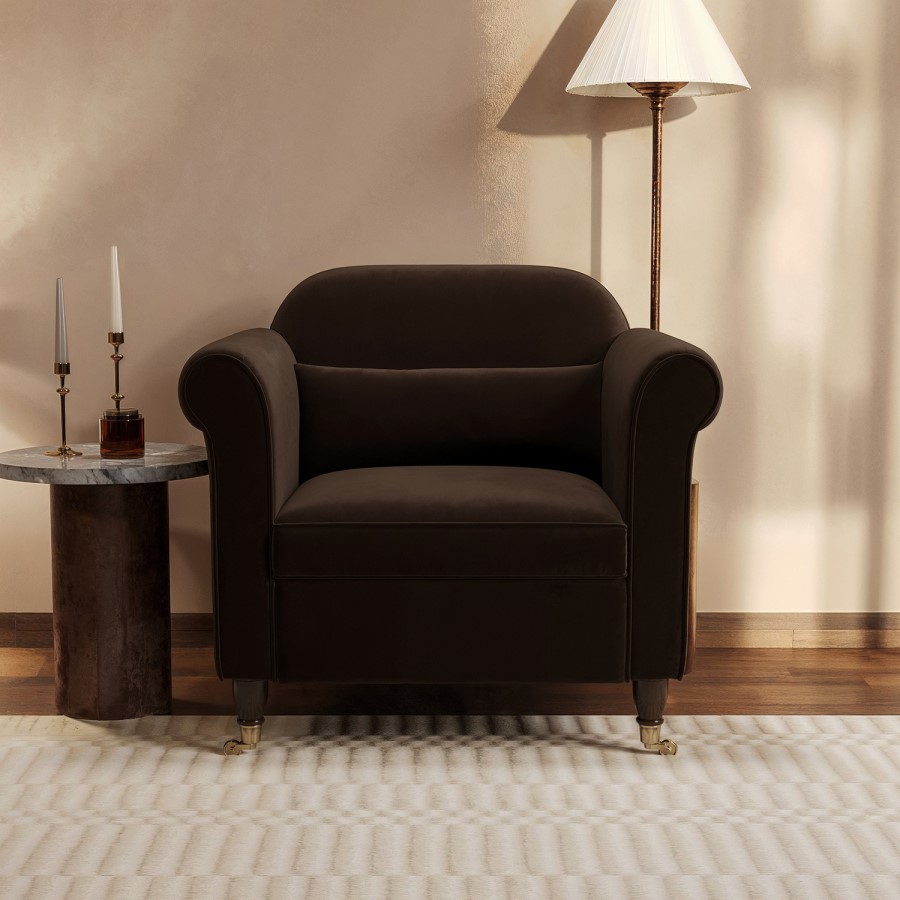Chocolate Brown Velvet Armchair - Ramona