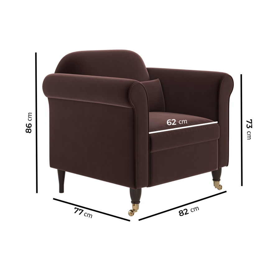 Chocolate Brown Velvet Armchair - Ramona
