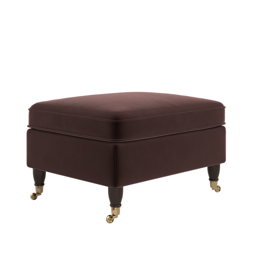 Chocolate Brown Velvet Traditional Footstool – Ramona 