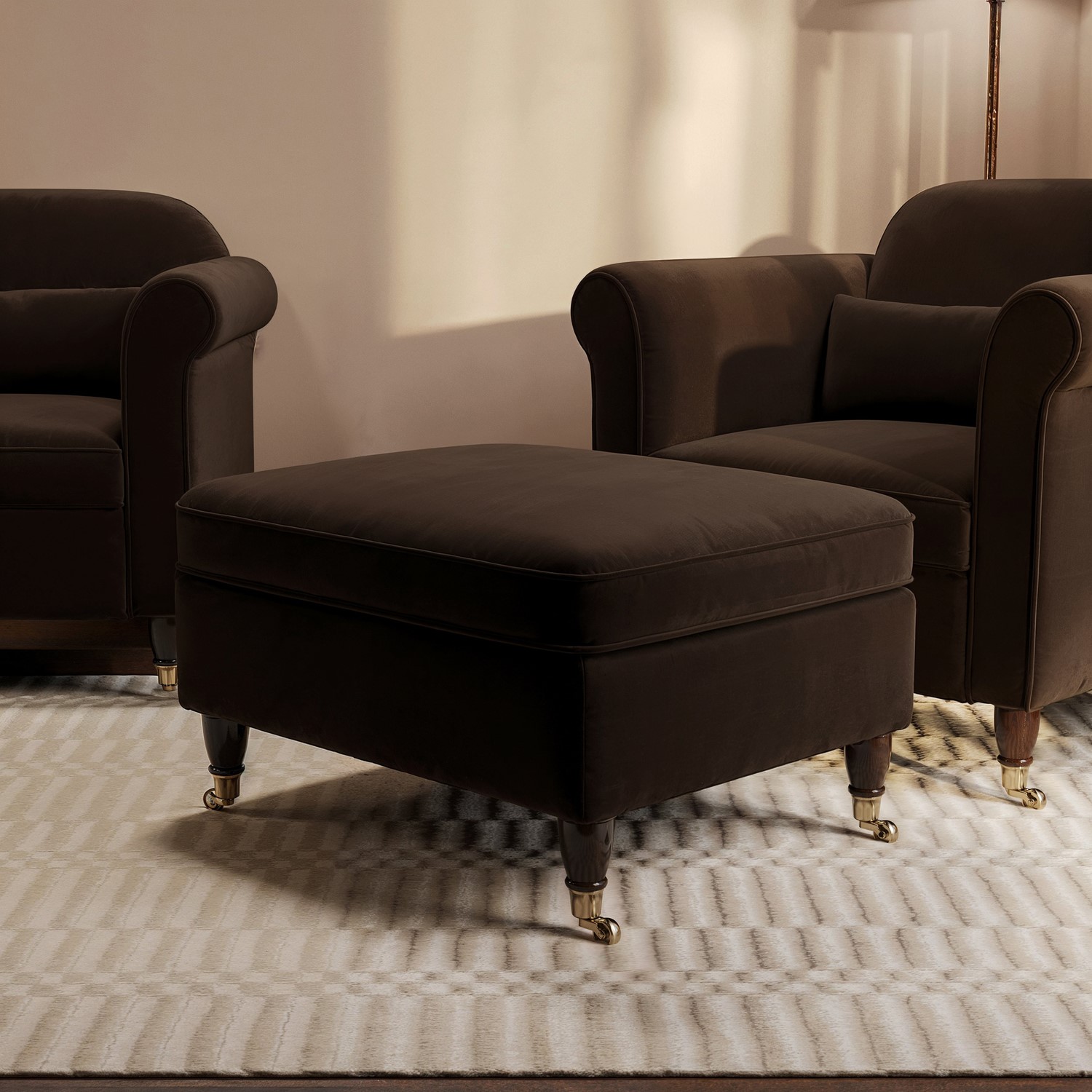 Chocolate Brown Velvet Footstool