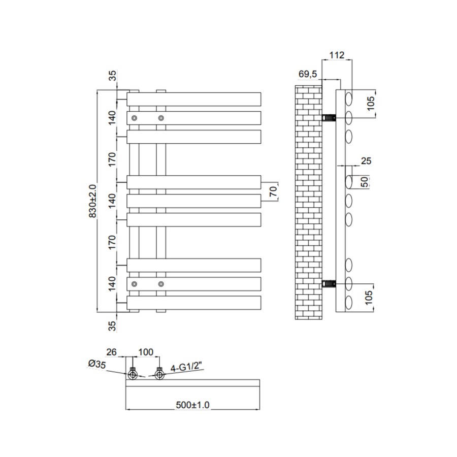 Reina Chisa Brass Designer Towel Radiator - 820 x 500mm