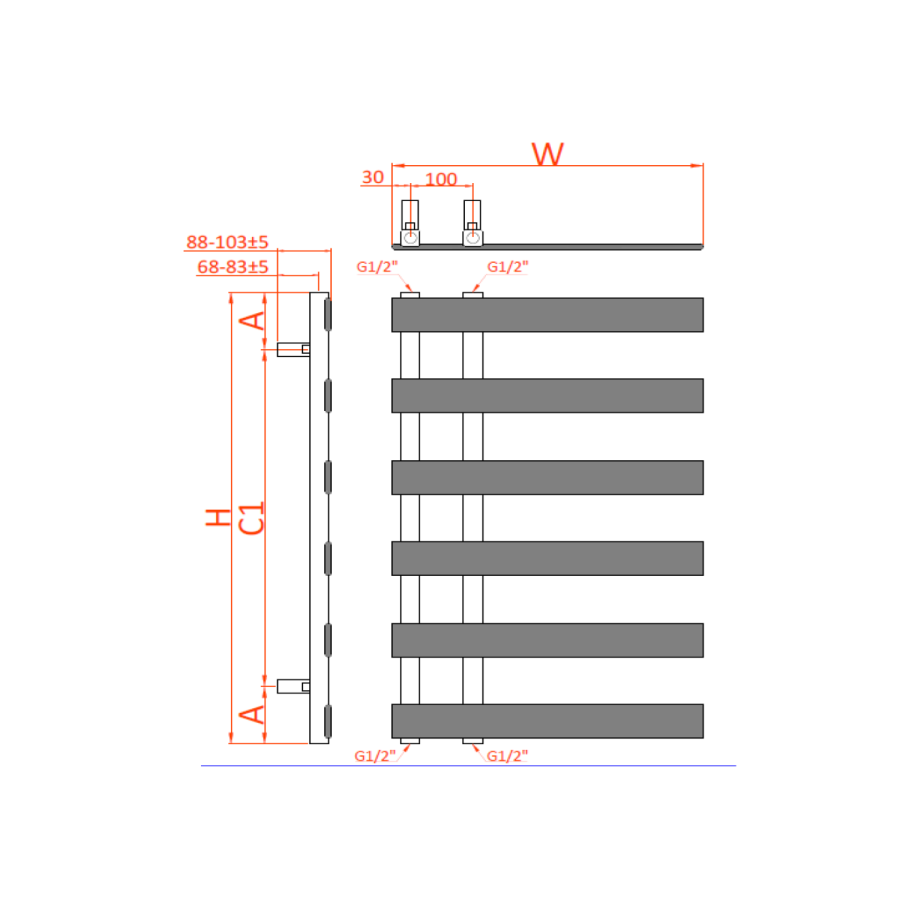 Reina Florina Brass Designer Towel Radiator 1525 x 500mm