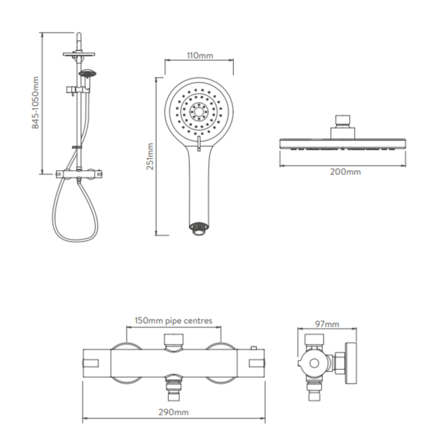 Aqualisa Midas Black Safe Touch Thermostatic Mixer Shower Set