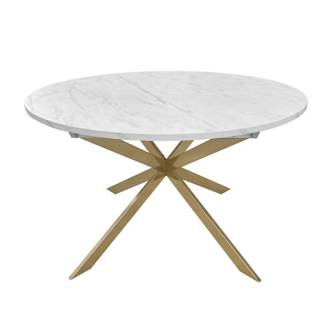 ONLY OPENED - Round to Oval Marble Effect Extendable Dining Table in White - Seats 4-6 - Reine