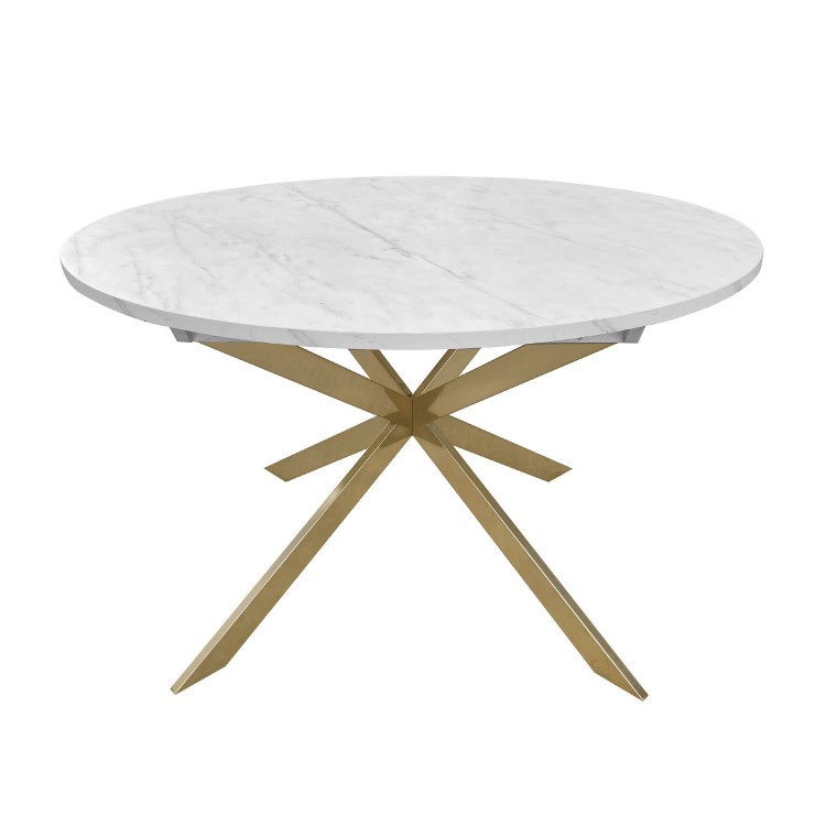 Round to Oval White Marble Effect Extendable Dining Table with Gold Legs - Seats 4 - 6 - Reine