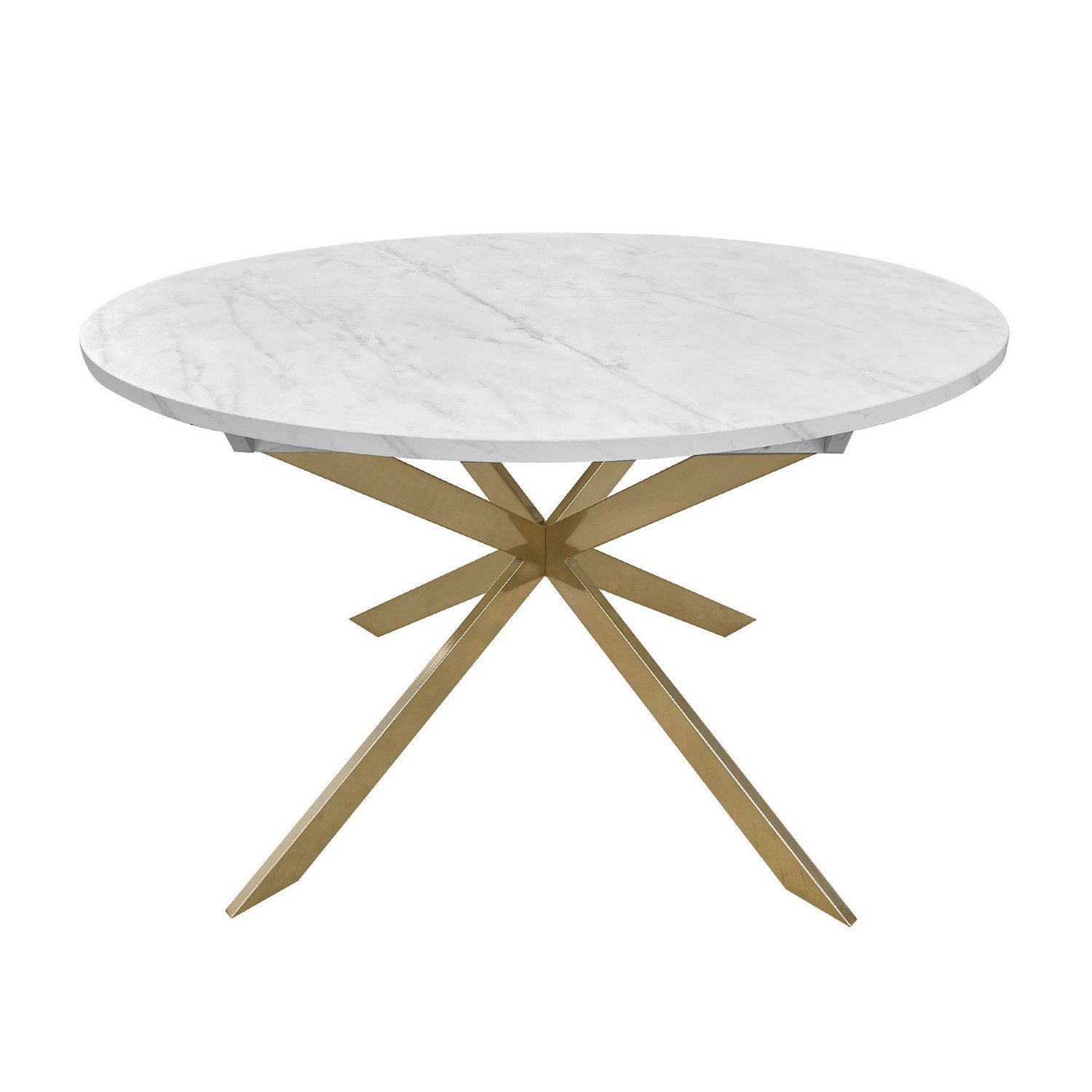 Mable Extendable Table Round to Oval White Marble Effect Extendable Dining Table with Gold ...