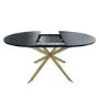 Round to Oval Black Wooden Extendable Dining Table with Gold Legs - Seats 4-6 - Reine