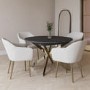 Round to Oval Black Wooden Extendable Dining Table with Gold Legs - Seats 4-6 - Reine