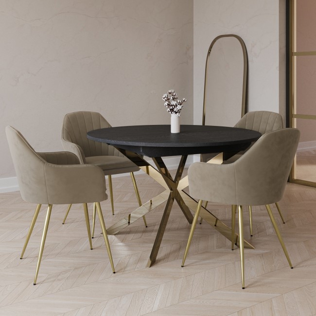 Round to Oval Black Wooden Extendable Dining Table with Gold Legs - Seats 4 - 6 - Reine