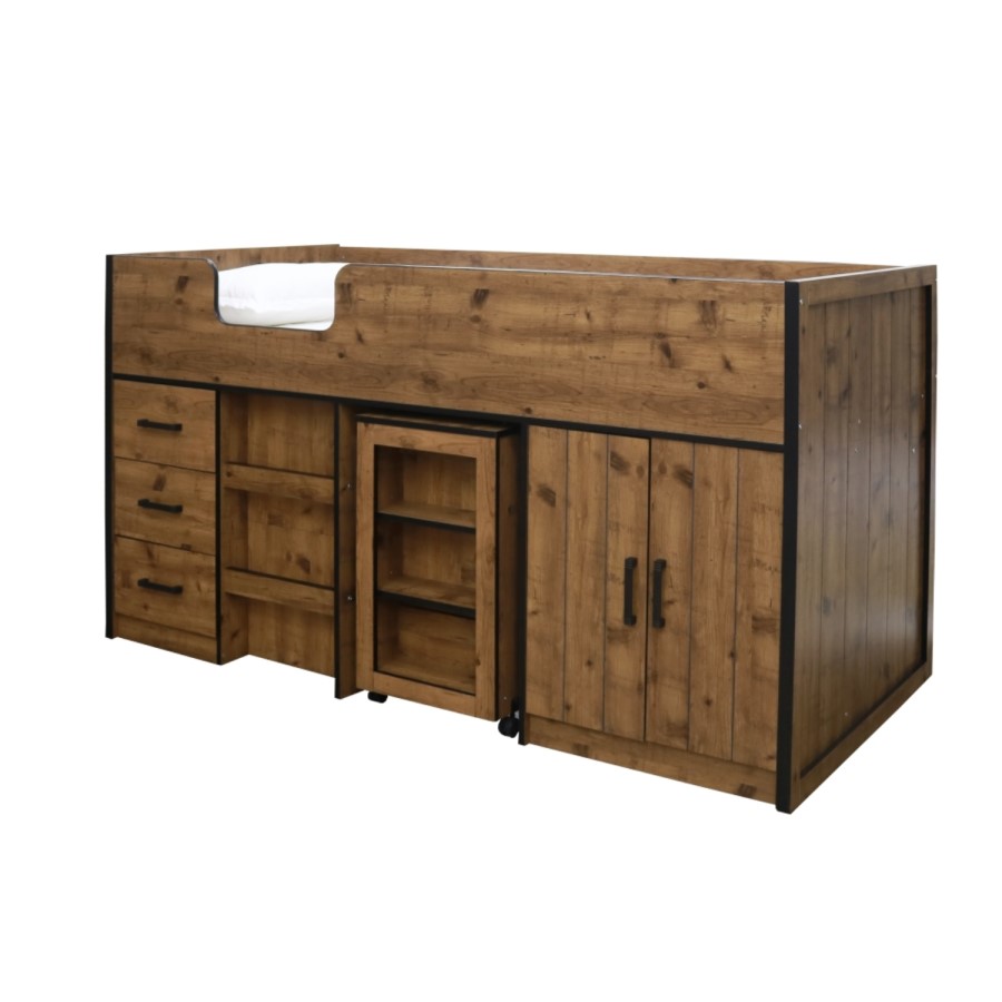 LPD Rocco Vintage Oak Midsleeper Bed with Storage