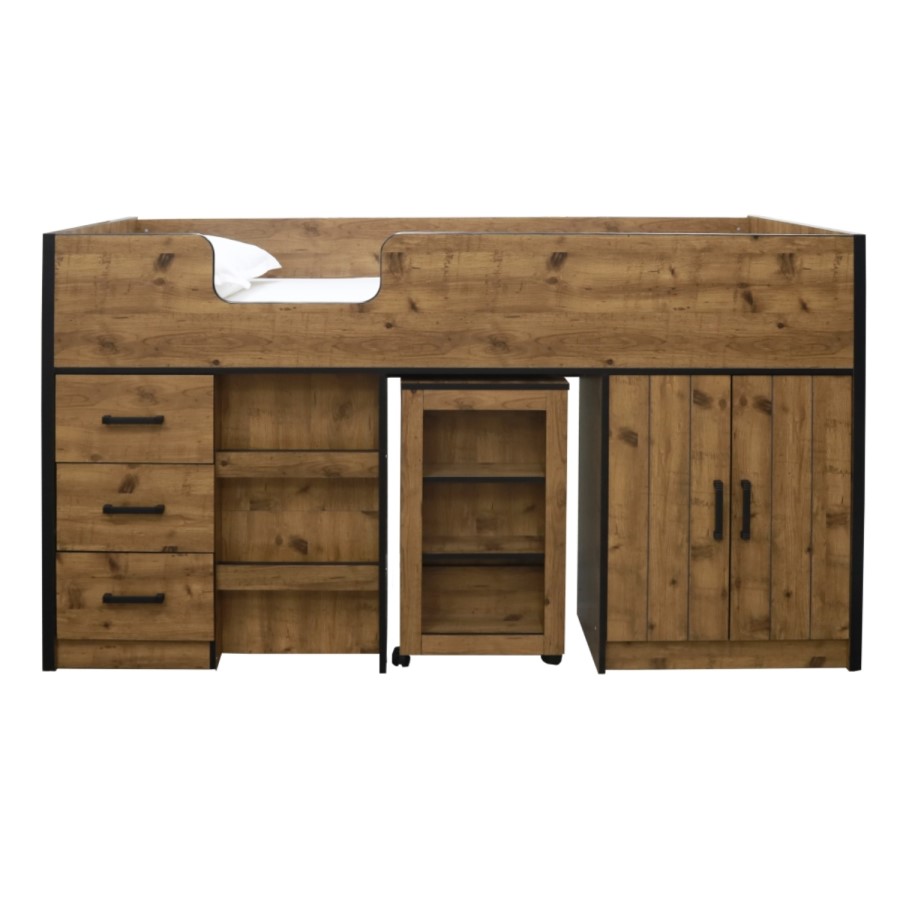 LPD Rocco Vintage Oak Midsleeper Bed with Storage