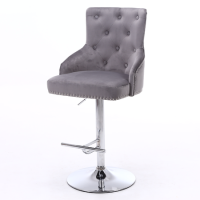 Light Grey Velvet Adjustable Bar Stool - Rocco Light Grey Velvet Adjustable Bar Stool - Rocco