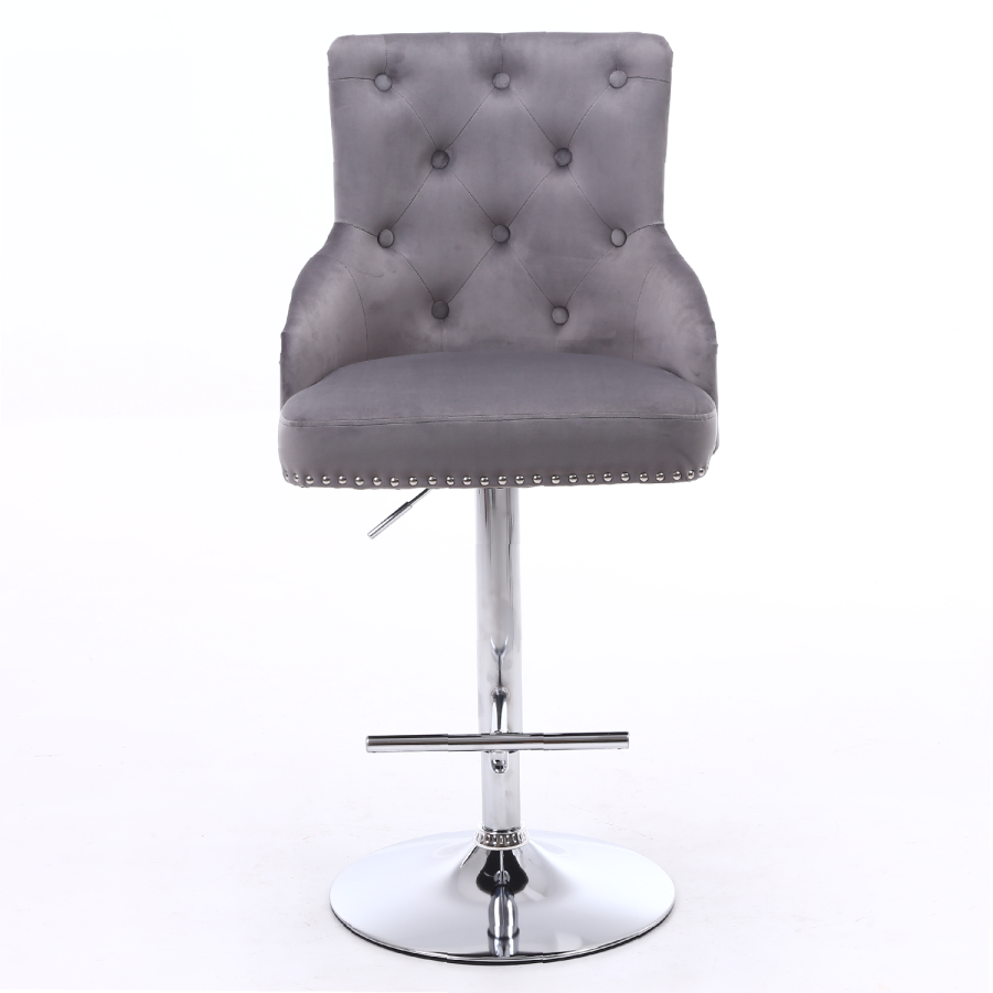 Light Grey Velvet Adjustable Bar Stool - Rocco