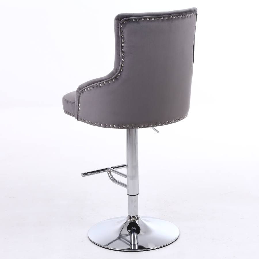 Light Grey Velvet Adjustable Bar Stool - Rocco