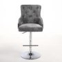 GRADE A1 - Rocco Brushed Velvet Grey/Silver Adjustable Bar Stool with Stud Detail