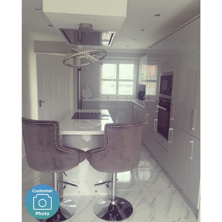 Light Grey Velvet Adjustable Bar Stool - Rocco