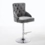 GRADE A1 - Rocco Brushed Velvet Grey/Silver Adjustable Bar Stool with Stud Detail